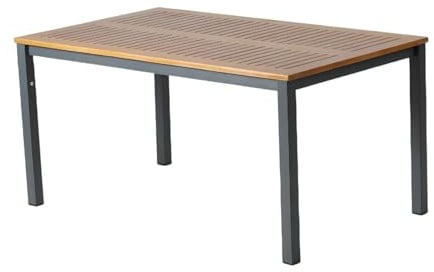 CONCEPTO DE FÁBRICA | Mesa de jardín BAGO 6 plazas 150 cm Acero Madera | Mesa de comedor grande al aire libre | Muebles Jardín Terraza Piscina | Resistencia Sol & Temperies | Premium Design Amigable