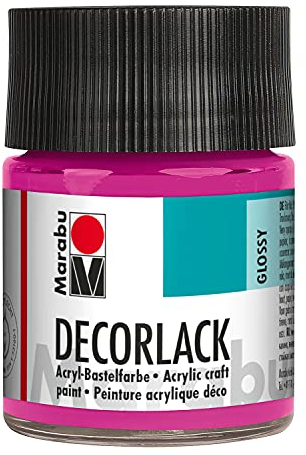 Marabu 11300005014 - Decorlack Acryl Magenta 014, 50 ml, hochglänzender Acryllack auf Wasserbasis, wetterfest, speichelfest, zum Malen, Schablonieren und für Serviettentechnik