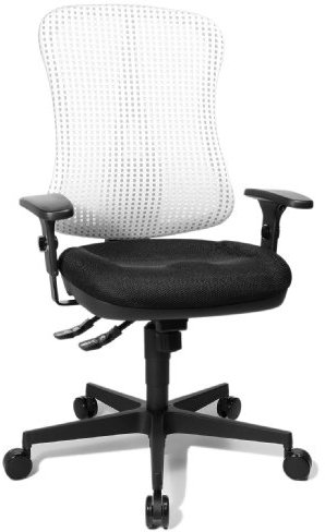 Topstar HE20PBC03 Head Point SY P4, ergonomischer Bürostuhl, Schreibtischstuhl, Muldensitz, inkl. Armlehnen, Netzrücken, Stoffbezug schwarz/weiss