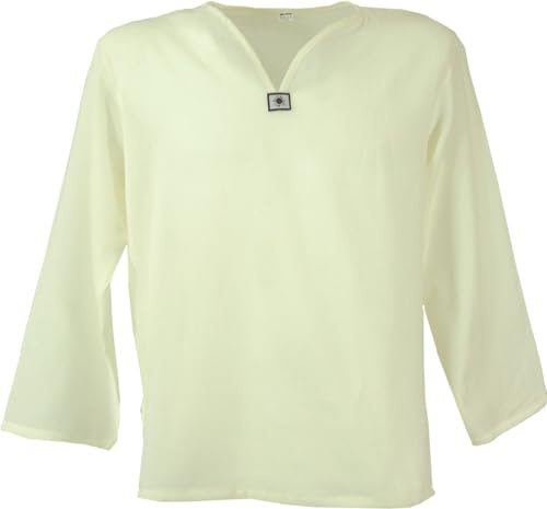 GURU SHOP Yoga Hemd, Goa Hemd, Leichtes Freizeithemd, Schlupfhemd - Naturweiß, Herren, Baumwolle, Size:XXL