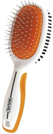 Wahl Premium Pet Double Sided Pin Bristle Brush with Patented Stacked Pin Design - Removes Loose Hair & Stimulates the Skin while Creating a Soft Coat Shine - Model 858501, Orange