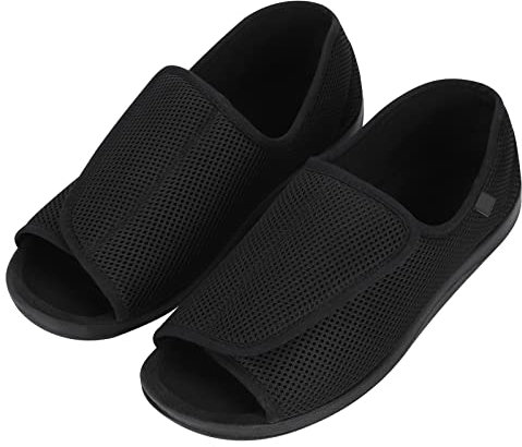 ITODA Chaussures Diabétiques pour Homme Pantoufles Orthopédiques Bout Ouvert Chaussons Elargissement Réglable Chaussures Intérieur et Extérieur Antidérapant pour Pieds Gonflés 43EU 9US Noir