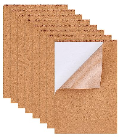 BENECREAT 8 Pack A4 Selbstklebender Kork 21x30cm Rechteckisolierung Korkplatten für Fußböden, Wände, Heimwerken, Stanzen, Bastelprojekte, 2 mm Dicke