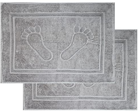 KH-Haushaltshandel 2er Pg. Badvorleger, Badematte Duschvorleger, ca, 50 x 70 cm, Füße, 750 Gr./m², Frottier, Uni einfarbg, 100% Baumwolle, Frottee (hellgrau)