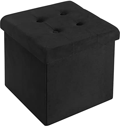 WOLTU Tabouret Pouf de Rangement en Velours,Coffre Repose-Pied Pliable 37,5x37,5x38cm, Noir