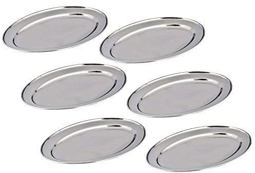 Kosma Juego de 6 bandejas ovaladas de acero inoxidable, tamaño 30 cm, platos de arroz, plato de servir