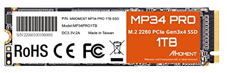 MMOMENT MP34 PRO 1TB PCIe 3.0 NVMe M.2 2280 SSD with DRAM, 3500MB/s | Up to 2800MB/s write; DRAM cache supports demanding file transfers on PCIe NVMe PCs