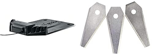 Bosch Ladestation (für Rasenmäher Indego 350/400/350 Connect/400 Connect/S+, im Karton) & Bosch 3-tlg. Set Rasenmäher Messer (für Mähroboter Indego, Cutting blades 3x, im Karton)