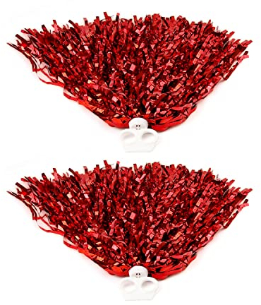 MYLERCT Cheerleader Pom Poms, 2 Stück Rot aus Metallfolie, Bunte Pompons Handblume für Sport Cheers, Tanz Abendkleid Nachtparty