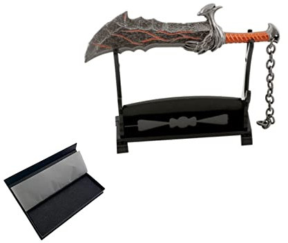 hanaiette 1 x God of War Chaos Klinge Donner Hammer Axt Schwert Waffe Modell Schlüsselanhänger mit Präsentationsständer (Box Modell 2)