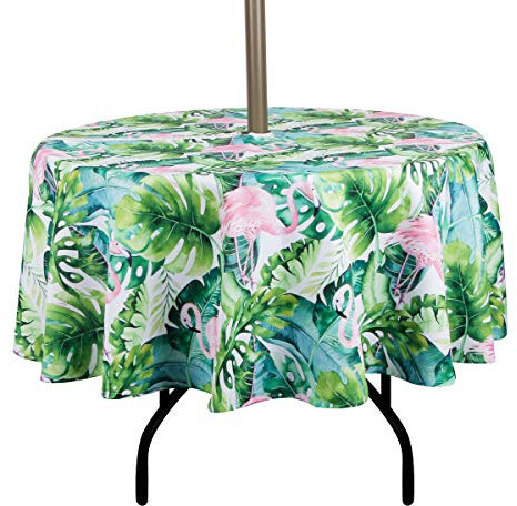 EHouseHome Runde Tischdecke für drinnen und draußen, mit Schirmloch und Reißverschluss, wasserfest, für Terrasse, Frühling und Sommer, Garten, Grillabende, Picknick, ca. 175 cm