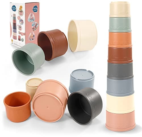 Wisplye Stapelbecher Spielzeug, Stapelturm mit 8PCS Bechern für Babys Kinder, Silikon Montessori Badespielzeug für Frühe Pädagogische Lernspielzeug Geschenke für 6 Monate Jungen Mädchen
