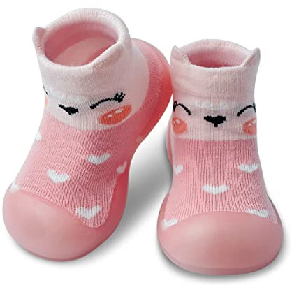 Dookeh Krabbelschuhe Baby, Lauflernschuhe Kinder, Rutschfeste Hüttenschuhe Sockenschuhe für Mädchen Junge (A2-Rosa, EU Schuhgrößensystem, Kleinkind, Alter (von/bis), M, 9 Monate, 12 Monate)