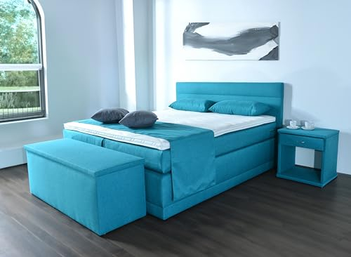 AUKONA Boxspringbett Hanna 140x200, Türkis H2, 7 Zonen Taschenfederkern-Matratze, H2 H3 H4, Komfortschaum-Topper, Lieferung und Aufbau kostenlos