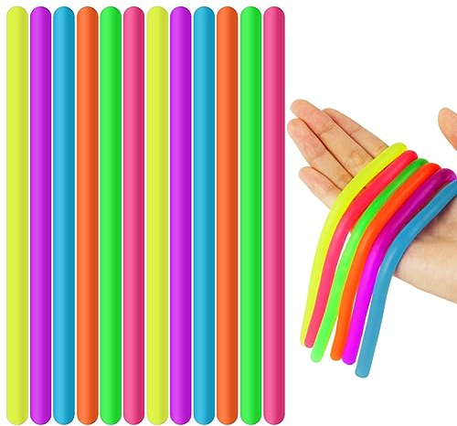 Ainiv 12Pz Coloridas Cuerdas Elásticas para Aliviar el Estrés, Stretchy String Fidget Toy, Stretch Fidget Noodles Juguetes Sensoriales para Halloween y Navidad para Niños con Tdah TOC O Autismo