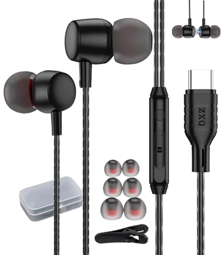 ZXQ Auriculares USB C con Cable,Auriculares Tipo C con Micrófono para iPhone 15 Pro MAX iPad Air Plus Samsung Galaxy A53 A54 S21 S22 S23 Ultra OnePlus 10 Pixel7 (Negro)