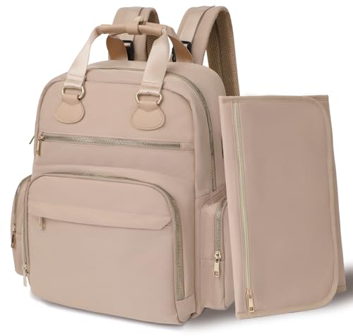MISS FONG Wickeltasche Wickelrucksack Rucksack,Groß babytasche mit 17 Wickeltasche Organizer, Wickelunterlage, Kinderwagen Haken für mama,Sand