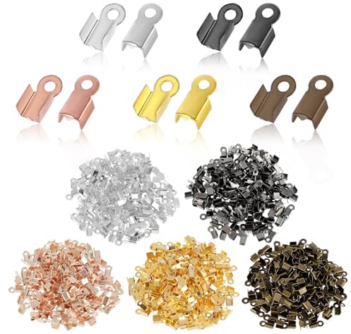 1000 PCS End Caps for Jewelry Making, Crimp Ends Leather Cord Ends Cord Crimp End Tips Fold-Over End Caps Jewelry Bracelet End Caps Cord Ends for Jewelry Making Bracelet Necklace DIY Crafts