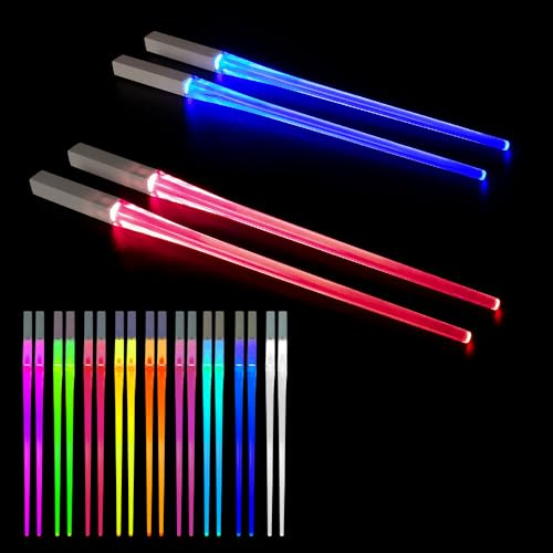 Palillos Chinos Luminosos, TGKYK 2 Pares 9 Colores Illuminating Chopsticks, LED Iluminados Palillos, Reutilizable, Lavable a Máquina, Lightsaber Chopsticks para Cenas de Cocina Banquetes