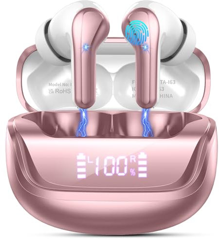 Donerton Auriculares Inalambricos Cancelacion Ruido, In-Ear Auriculares Bluetooth 5.4 con 4 HD Mic, 45H Estéreo HiFi Cascos Inalambricos Bluetooth IP7 Impermeable/Pantalla LED/Carga Rápida Earbuds