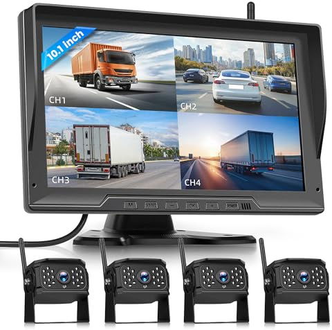 Rimoody Wireless Backup Camera System 4 Cameras Loop Recording 10.1 Inch IPS Sreen Monitor Digital Signal Stable No Complicated Wiring Needed for Trucks RVs Trailers Pickups Vans Bus Camper