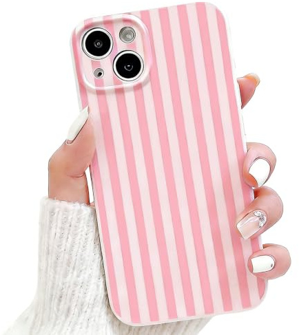 NITITOP für iPhone 14 Hülle Sommer Streifen Gestreift, Rosa | Striped Senkrecht Motiv, Süßes Ästhetisch Design, für Frauen Mädchen, Dünne TPU, mit Volle Kamera, Stoßfest Handyhülle