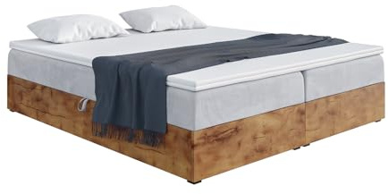 MEBLINI Boxspringbett mit Bettkasten - Gepolstert Doppelbett mit Matratze und Topper - Polsterbett mit Stauraum - Bett mit Kopfteil - Stauraumbett - Lofty Box - 180x220 - H4/Hellgrau Samt