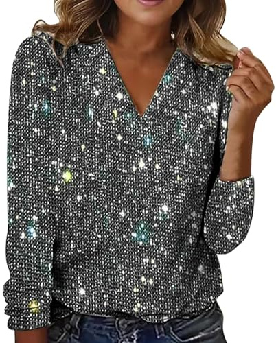 Pailletten Body Pailletten Oberteil Elegant Glitzer Shirt Festival Karneval Glitzershirt V-Ausschnitt Glitzernd Tshirt Auffällig Glitzeroberteil Kleidung Damen Sale Angebote