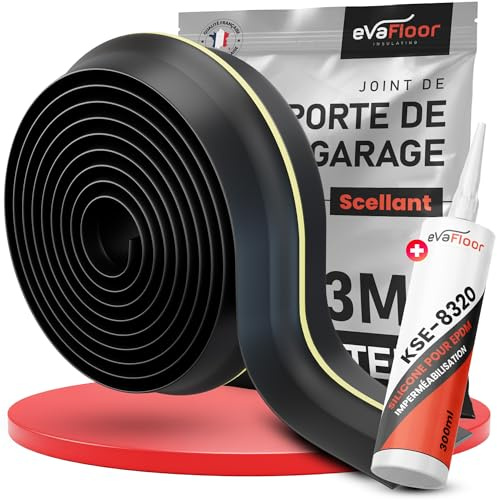 EVAFLOOR® Guarnizione Porta Garage 3M | Impedisce il Passaggio di Acqua, Polvere e Freddo – Installazione Facile | Guarnizione Garage | Include Silicone per EDPM (3 m)