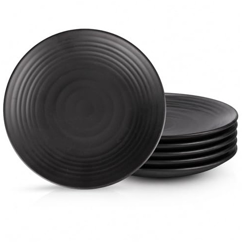 WakiHong Juego de 6 Platos Negros Mate 19.9 * 19.9 * 1.8 cm Platos Redondo | Negros Platos Redondo de Plástico de Melamina,para Sushi,Pasteles,Ensaladas,Frutas,Antipasti,Reutilizables