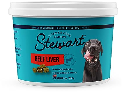 Stewart Gefriergetrocknete Hundeleckerlis, Rindleber, gesund, natürlich, einzelner Inhaltsstoff, getreidefreies Hundeleckerli, Leberleckerli für Hunde, 2 Unzen, wiederverschließbare Wanne