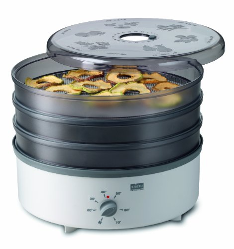 Stöckli Disidratatore Alimentare Rotondo in Acciaio Inossidabile Bianco con 3 Griglie, 600W, 30-70°C, 2 Anni di Garanzia