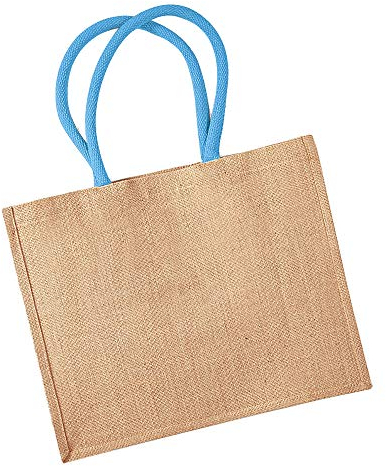 Westford Mill Classic Jute Shopper, Natural / Surf Blue, 42 x 33 x 19 cm