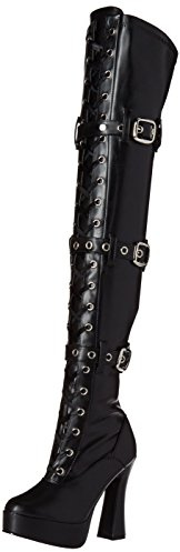 Pleaser ELECTRA-3028, stivali da donna sopra il ginocchio, Blk Str Faux Leather/Blk Matte, 40, Blk Str Faux Leather Blk Matte, 40 EU