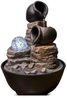 Fontaine d’Intérieur Cascade Jarre Nature Zen Relaxante Lumière Coloré, Idée Cadeau Fête, Déco en Mouvement - Fontaine de Table, Objet Déco Feng Shui Porte-Bonheur, H25cm – Verso Zen’Light