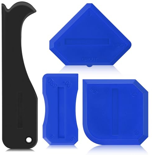 Outus 4 Pieces Silicone Caulking Tool Set Sealant Finishing Grout Scraper Caulking Removal Tool for Kitchen Bathroom Floor Sink Joint Sealant Sealing Home House Renovation, Reuse and Replace (Blue)