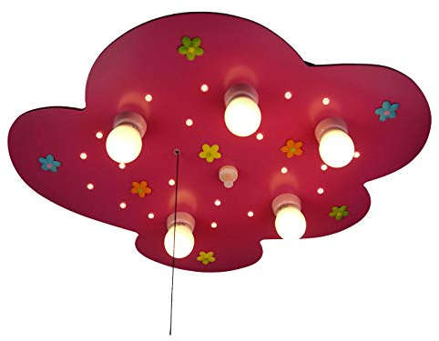 Niermann Standby 760A A++ to E, Deckenleuchte Wölkchen, Blumenwiese Amazon Echo kompatibel, Holz, 40 W, E14, Magenta, 60 x 45 x 7 cm