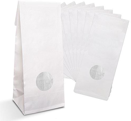 Logbuch-Verlag 100 kleine weiße Papiertüten MIT FENSTER Folieneinlage 8 x 5 x 24,5 cm lebensmittelecht Teetüten Blockbodenbeutel Kekstüten Plätzchentüten