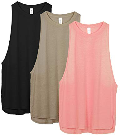 icyzone Damen Sport Top Locker - Atmungsaktive Fitness Shirt Muscle Tank Top Sport Oberteile, 3er Pack (S, Black/Beige/Pale Blush)