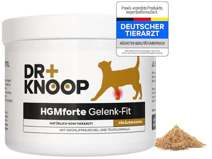 HGM Gelenkpulver für ältere Katzen - mit Grünlippmuschel, Teufelskralle & Glucosamin für mehr Bewegungsfreude, entwickelt vom Tierarzt Dr. Knoop, mit leckerem Vanille Geschmack, 220g