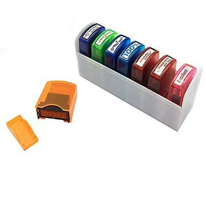 8 Stück Selbstfärbender Stempel Belohnungsstempel Set Für Schule Lehrer Familien Lehrerstempel Pre-Inked Belobigungsstempel Kinder Lob Motivation auf Englisch(Design A)