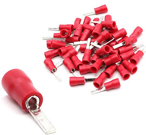 10x Flachstiftstecker männlich in rot 0,5 mm² - 1,5 mm² Steckbreite 2,3 x 10 mm teilisoliert PVC Steckverbinder Kabelsteckschuhe Kabelschuhe Verbinder aus Messing verzinnt