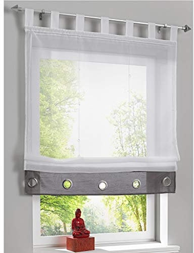 SIMPVALE 1 Piece Roman Curtain - Sheer Shade Roman Blinds Height Adjustable - for Bedroom, Balcony, Study, Kitchen, Bathroom (100x155cm, Grey)