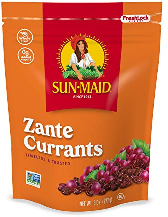 Sun-Maid California Zante Currants Snack Bags Whole Natural Dried Fruit No Artificial Flavors Non-GMO Vegan And Vegetarian Friendly 8 Ounce, Pack of 1