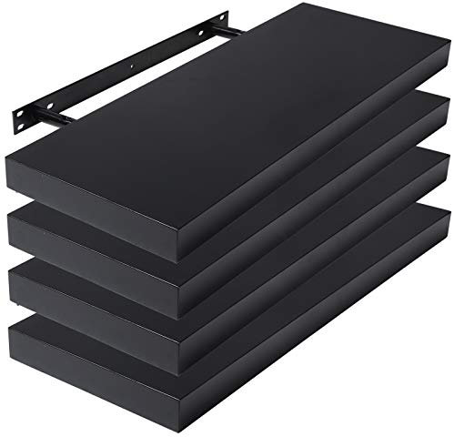 Lestarain 4er Wandregal, 100x22.9x3.8cm MDF-Wandboard Schweberegal Holz Hängeregal DVD CD Regal Wall Shelf Für Küche Wohnzimmer Schlafzimmer Schwarz