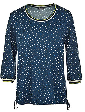 Samoon Damen Legeres 3/4 Arm Shirt mit Tunnelzug 3/4 Arm gepunktet Estate Blue Gemustert 40/42