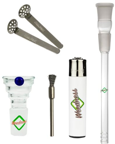 Weedness Bong Glas Chillum Diffuser 18,8 mm Schliff 14 cm 5-teiliges Set - Shillum Zubehör Kopf Adapter Aufsatz Steckchillum Kupplung