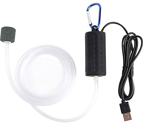 Useekoo 5V Mini Aquarium Air Pump USB for Aquarium, Fish Tank, Fishing with Air Stone and Silicone Tube - Dark Black