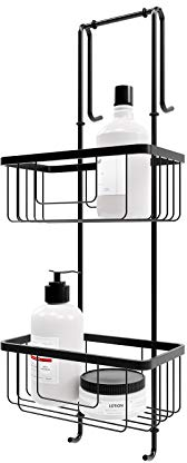 Schulte EP1828 Duschablage zum Hängen, 2 Etagen, Edelstahl Schwarz pulverbeschichtet, 67 cm lang, Aufbewahrung von Duschzeug, Halter für Wischer