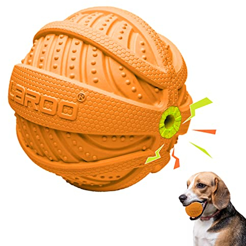 LaRoo Hundeball Quietschend, Interaktives Kauspielzeug, Langlebiges Naturkautschuk Hund Fußball,Kauspielzeug für Mittel & Große Hunde (3,5 Zoll Orange)